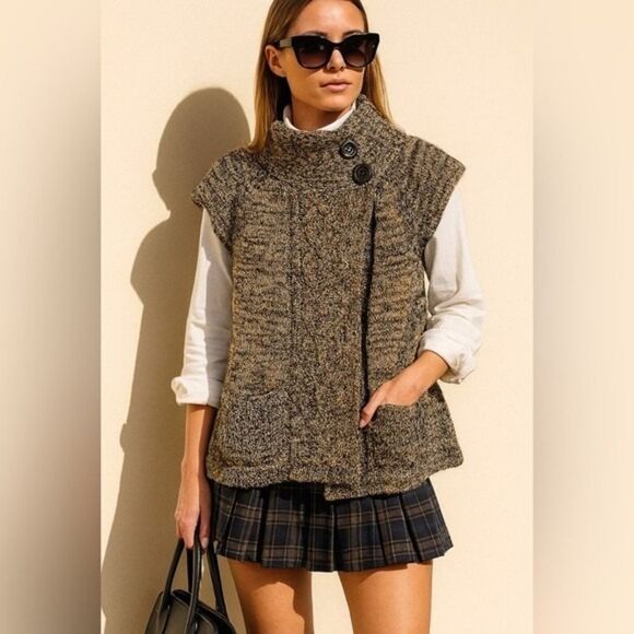 Vintage Y2K Allison Brittney Womens Brown Mock Neck Wrap Front Sweater Vest sz M - Picture 1 of 4